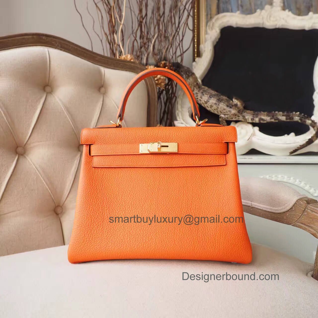 Hermes Kelly 28 Bag in ck93 Orange Togo GHW
